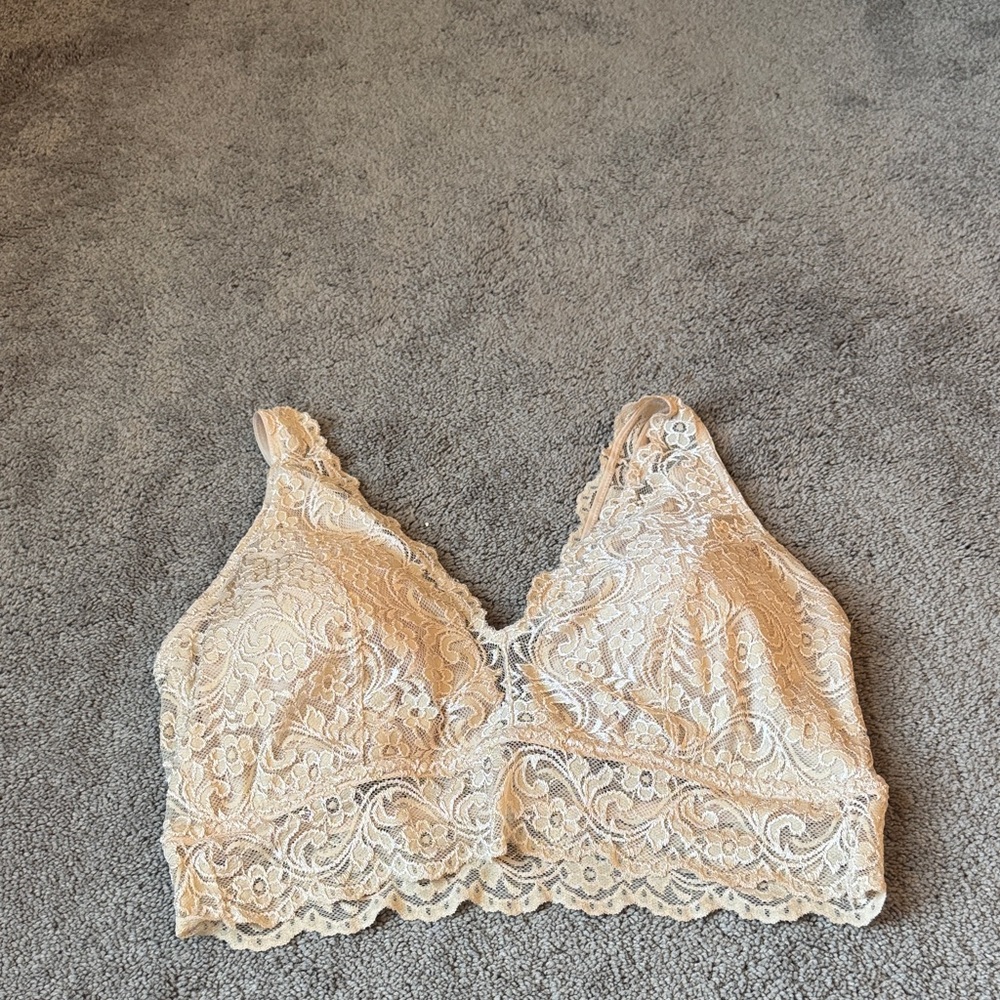 Smart & Sexy Nude Lace Bralette Floral Lace Wireless Bra SIZE XXL